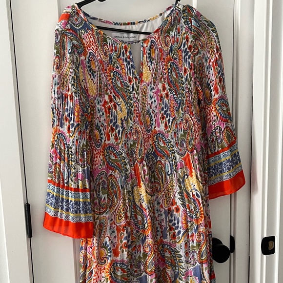 Emma and Michele Bell Sleeve Keyhole Printed Dress Large Knee Length Colorful - Picture 1 of 12